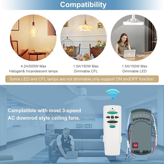 Hampton Bay Ceiling Fan Remote Control Kit, with Up and Down Light Remote Replacement for Hampton Bay Harbor Breeze Hunter Fan-HD FAN-53T FAN-35T UC7078T CHQ7078T Kit