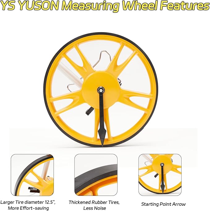 YS YUSON 12 Inch Rolling Measuring Wheel in Feet, Digital Measuring Wheel for Construction, Outdoor, Wheel Measurement Roller with Tape Measure and Canvas Carrying Bag, One Key to Reset, Up to 9999Ft