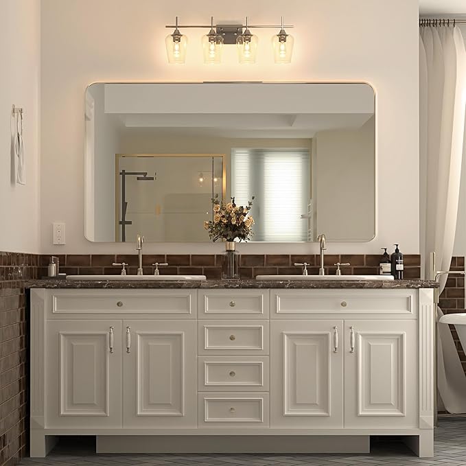 VONLUCE Bathroom Vanity Light, 4 Light Bathroom Light Fixture Over Mirror, Bathroom Wall Lamp with Clear Glass, Modern Vanity Lighting for Bathroom, Bedroom, Hallway, Brushed Nickel, ETL Certificated