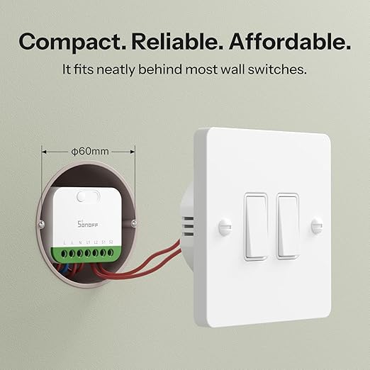 SONOFF MINI Duo (Matter Over WiFi) 2 - Channel WiFi Smart Switch, Matter - Enabled, 16A Total Load, Compact for Standard Boxes, Remote & Automated Control