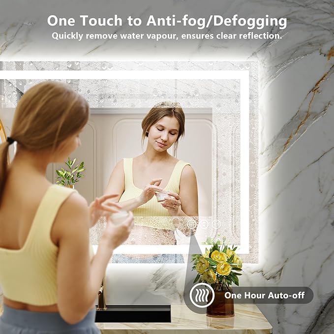 YEELAIT 40x36 Inch LED Bathroom Mirror with Lights Front and Backlit Lighted Vanity Mirror for Bathroom Wall with 3 Colors Dimmable Anti-Fog Memory Shatter-Proof IP54 Waterproof Horizontal/Vertical