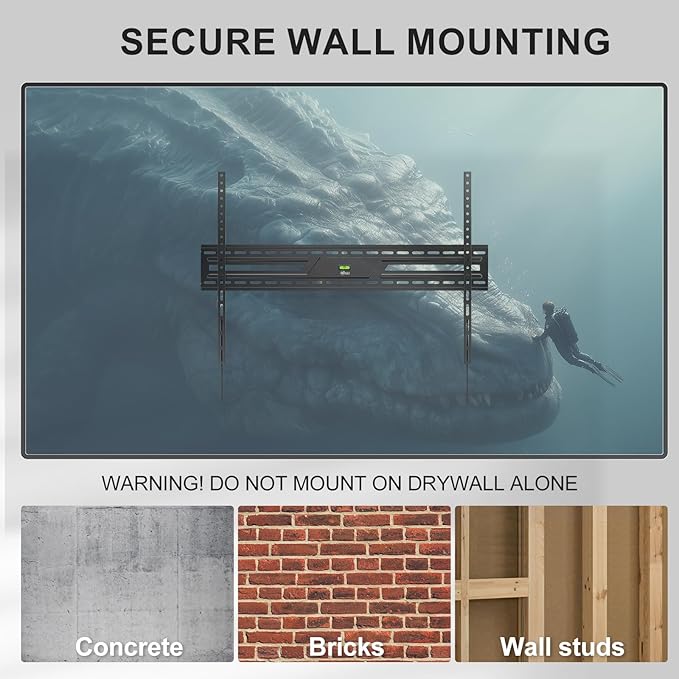WALI Heavy Duty TV Wall Mount for 43-120 Inch Flat Curved TVs up to 165 lbs,Low Profile 1.2 Inch from Wall,Mounting Holes up to 900x600mm,Compatible with Stud Spacing, Easy Install Bracket,Black