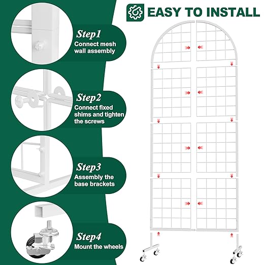 Asee'm Grid Wall Panels Display Stand 2' x 5.2' FT White Movable Wire Grid Wall Display Rack Heavy Floorstanding Detachable Girdwall Panel with T-Base for Craft Show Rack, Retail Displays 1PCS