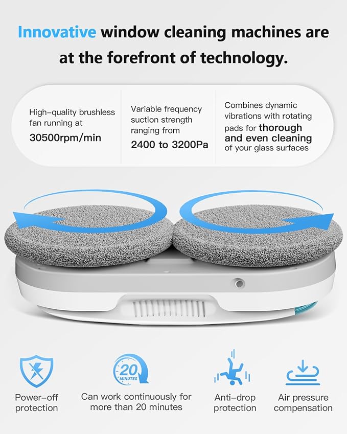 HIXZAP Smart Window Cleaning Robot with bidirectional ultrasonic Spray & 85ml Tank - Automatic Edge Detection, 2400-3200pa Strong Suction, Anti-Drop Protection for Effortless Cleaning