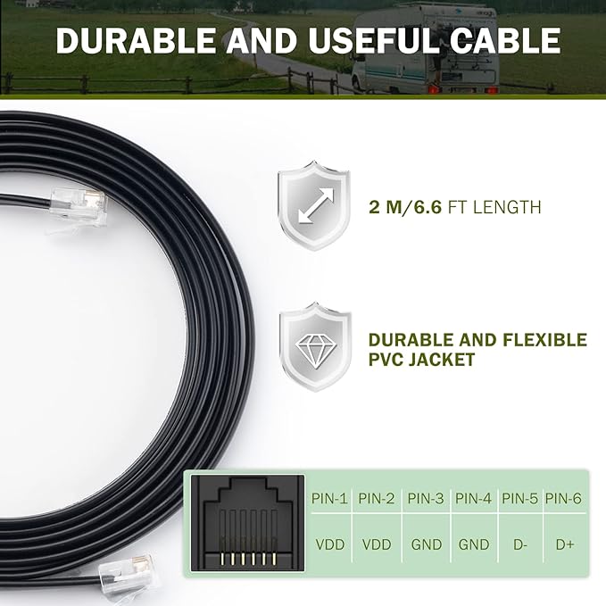 HQST 6.6ft RS485 Parallel Charge Connection Cable for Wiring Two MPPT Solar Charge Controllers to Increase Charging Current for Battery Bank