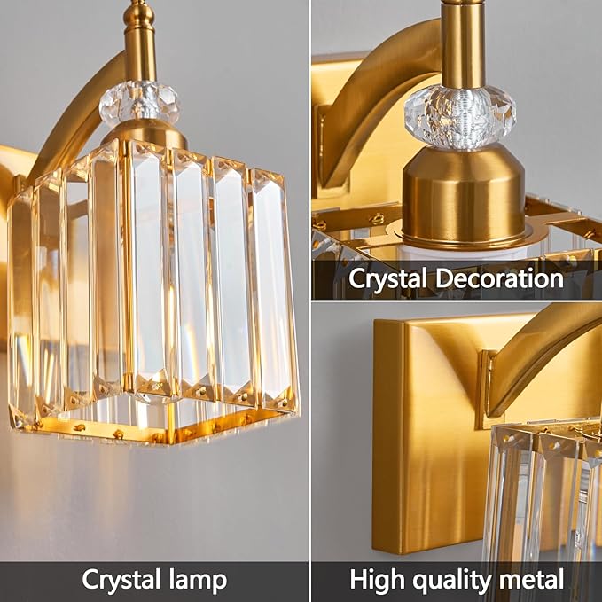 BBLLWJ Modern Bathroom Vanity Light 3-Light Gold Crystal Light Fixtures Over Mirror for Bathroom Wall Sconce