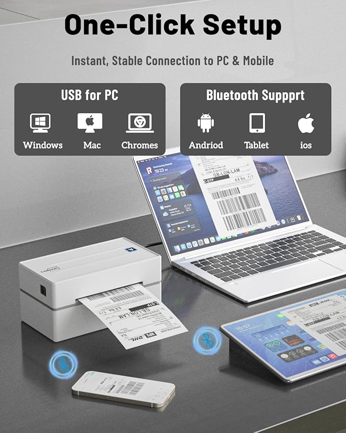 Labeer Bluetooth Thermal Shipping Label Printer, 4x6 Wireless Shipping Label Printer with Holder for Small Business, Compatible with iPhone, Android, Windows, Mac, Chromebook, USPS, Ebay, Shopify