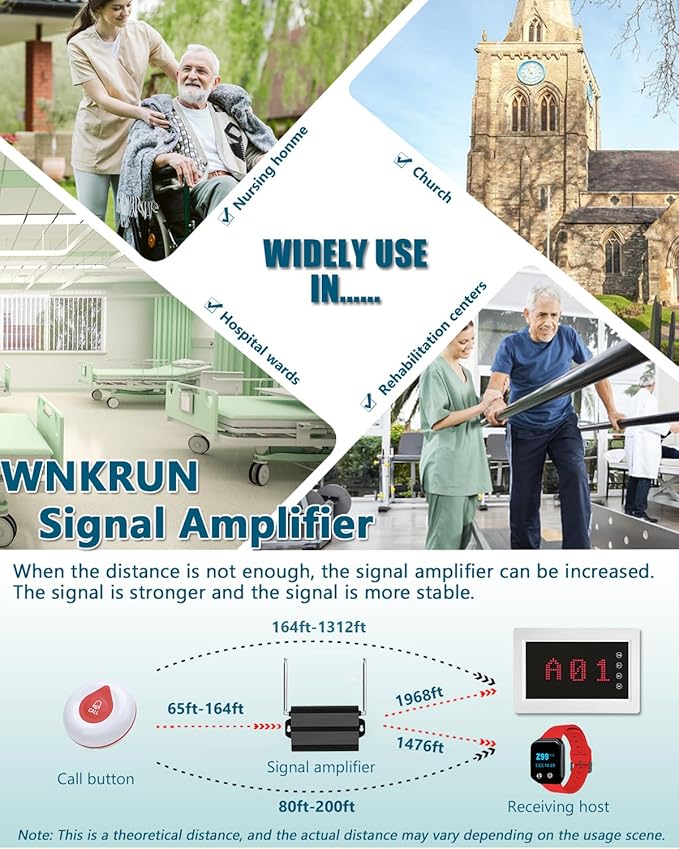 WNKRUN Wireless Calling System Caregiver Pager System 1200+ ft with 1 Display Receiver/Wireless Remote Control /10 Waterproof Call Buttons for Nursing Home Clinic Caregiver