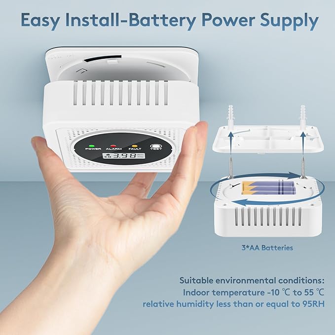 2 in 1, Carbon Monoxide Detectors,Smoke Detector,Smoke Combination CO Alarm,85db Alarm,LCD Large Screen,with 3*AA Batteries,Test Button,Low Battery Warning,Easy Install