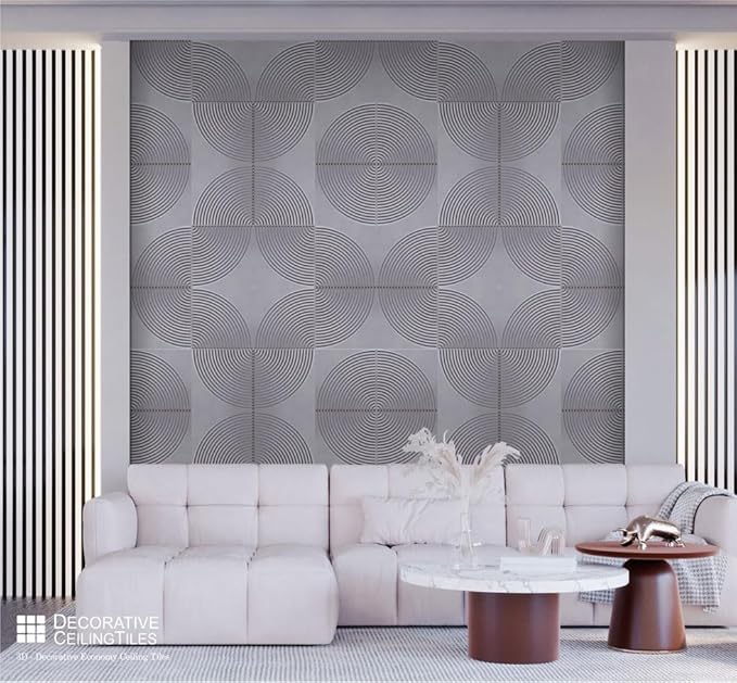 From Plain To Beautiful In Hours 9002 Arc Swell PVC 12 in x 12 in Peel and Stick Wall Panels (Covers / 10 sq.ft), Milky Grey, 10 Piece