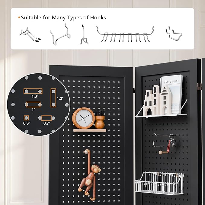 Bonnlo 4/6 Panel Pegboard Freestanding, 5 FT Portable Display Board Organizer for Craft Show Jewelry, Wooden Folding Privacy Screen Room Divider (Black, 6 Panel with Base)