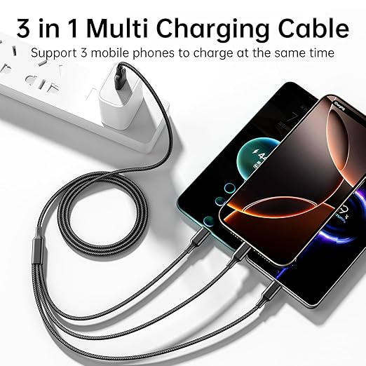 Multi USB Charging Cable 3A, (2Pack 6.6FT)3 in 1 Fast Charger Cord Connector with Dual Phone/Type C/Micro USB Port Adapter, Compatible with Tablets Phone 12 11 Pro 8 7 6 Samsung Galaxy(Charging Only)