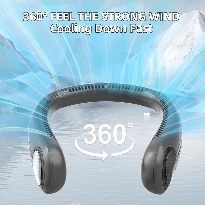 Kinhowly Portable Neck Fan,Hands Free Personal Wearable Bladeless Fan,6000mAh USB Rechargeable,360° Cooling,LED Display,4-Speeds,Birthday Gifts for Men Women Dad Mom,Valentines Day Gifts (Dark grey)