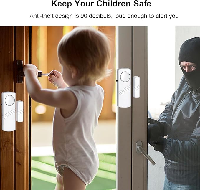 Security Door Window Alarm, Wireless Sensor Door Window Burglar Alarm, Door Alarms for Kids Safety, Easy Installation Doorbell Alarms for Office House Window Pool (4 Pack)
