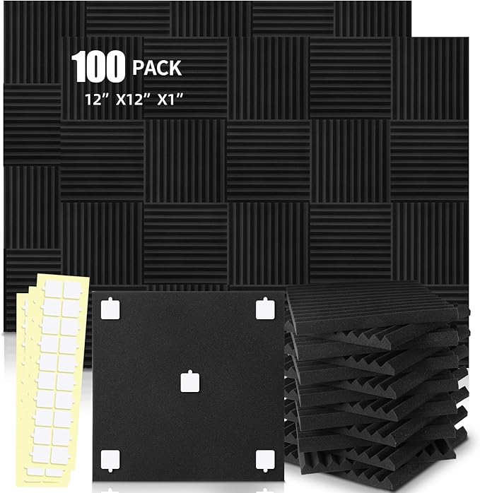 HWLIYUTAI 100 Pack Acoustic Panels 1 X 12 X 12 Inches - Acoustic Foam Studio Foam Wedges High Density Panels Soundproof Wedges Charcoal …