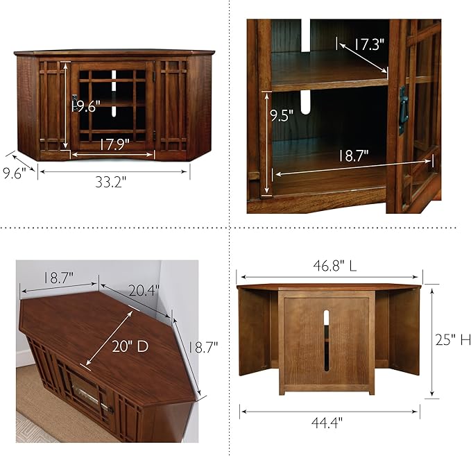 Leick Home 82285 Mission Corner TV Stand Made from Solid Wood, One Door and Adjustable Shelf, for 50" TVs, Mission Oak