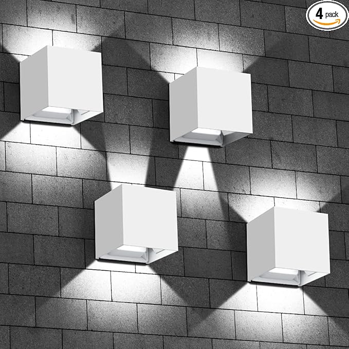 ledmo LED Outdoor Sconses Light Up and Down Wall Lights Aluminum IP65 4.7-Inch 20W High Power 6000K Cold White 1800LM Modern Exterior Lighting Fixture for Patio Home Yard 4 Pack