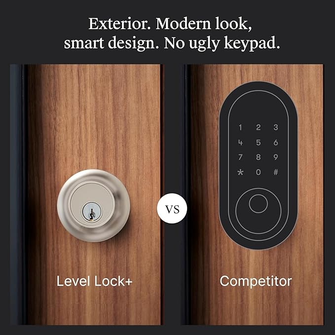 Level Lock+ WiFi Deadbolt Smart Lock - World's Smallest Smart Lock Plus Apple Home Key - Lock/Unlock Anywhere - Level App for iOS & Android - Works with Apple Home, Alexa, GoogleHome (Satin Nickel)