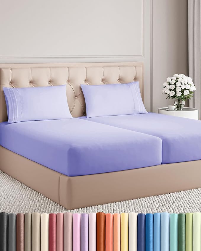 Split King Size 5 Piece Sheet Set - Comfy Breathable & Cooling Bed Sheets Set - Hotel Luxury Bedding for Women, Men, Kids, Teens, Boys & Girls - Deep Pockets, Soft, Wrinkle Free - Oeko-Tex - Lavender
