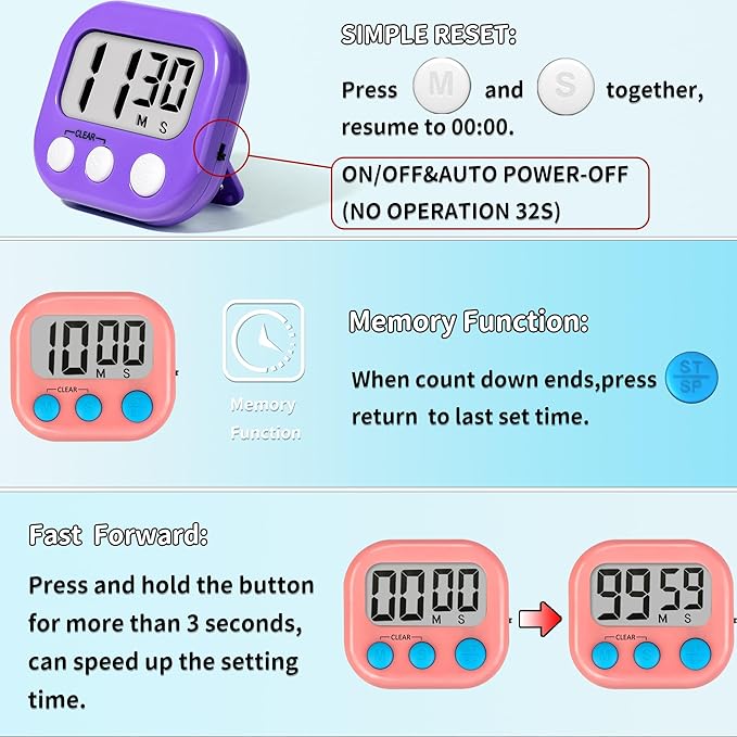 Classroom Timers for Teachers Kids Large Magnetic Digital Timer Teacher Supplies 2 Pack-Pink Purple