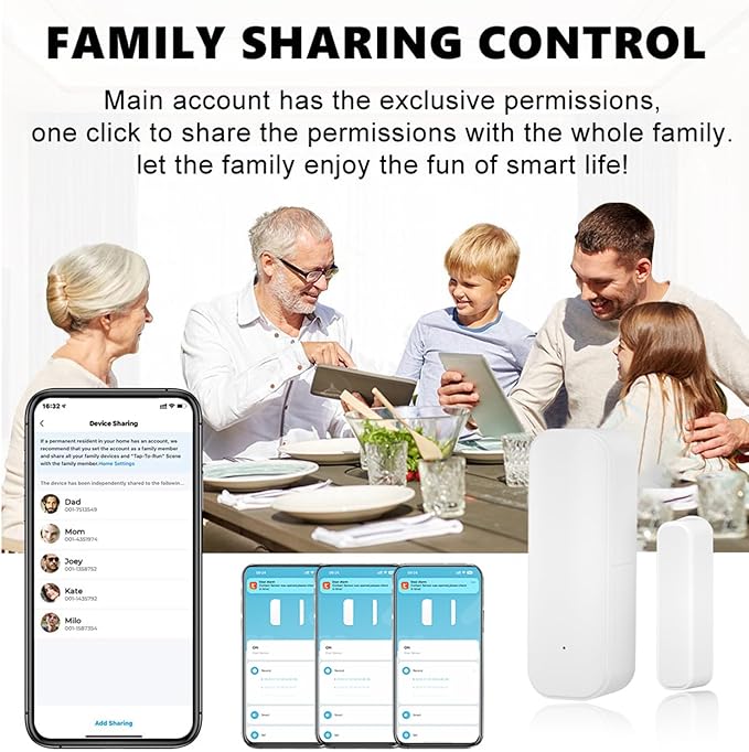 WiFi Door Sensor Window Detector: Smart Magnetic Door Open Detector with App Alerts, Wireless Home Security Contact Sensor, Tuya App Remote Control, Compatible with Alexa Google Assistant (2-Pack)