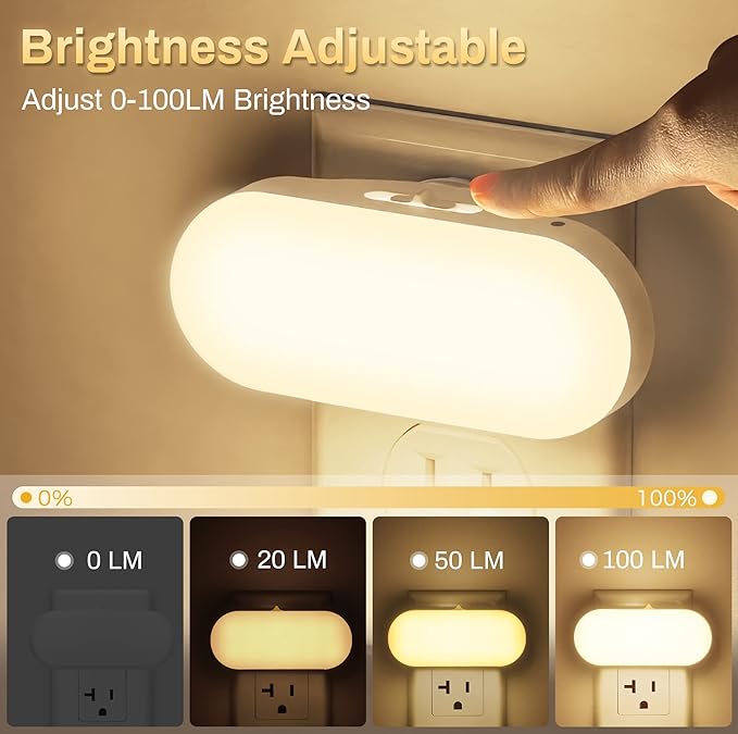 DORESshop Night Lights Plug into Wall, [2 Pack] 1W 3000K Led Night Light with Dusk to Dawn Sensor, Dimmable Night Light from 0LM to 100LM for Bathroom Hallway Bedroom Kids Room Stairway