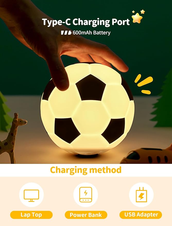 TechCharm Soccer Night Light for Kids Rechargeable LED Touch Control Silicone Night Lamp,Nursery Night Lights,Glowing Football Gift for Boys,Home Decor Birthday Christmas Gifts for Kids