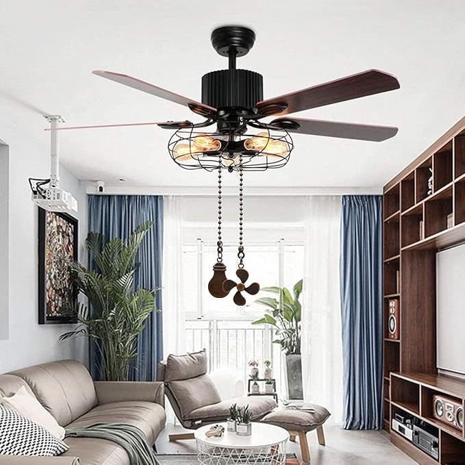 Ceiling Fan Pull Chain Set, 4 Pieces Bulb and Fan Pattern Pull Chain Extension Fan Pull Chain Pendant 12 Inch Ceiling Fan Chain Extender with Ball Fan Chains Connector (Red Bronze)