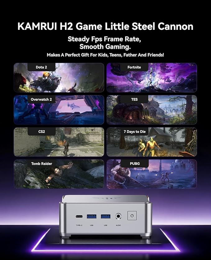 KAMRUI Hyper H2 Mini Gaming PC, in-tel Core i9-11900H (Beat i5/i7, up to 4.9GHz) 32GB RAM 1TB SSD Mini Desktop Computers, Triple 4K Display 6*USB3.2, USB-C, HDMI, DP, WiFi6, BT5.2, Gaming Home Office
