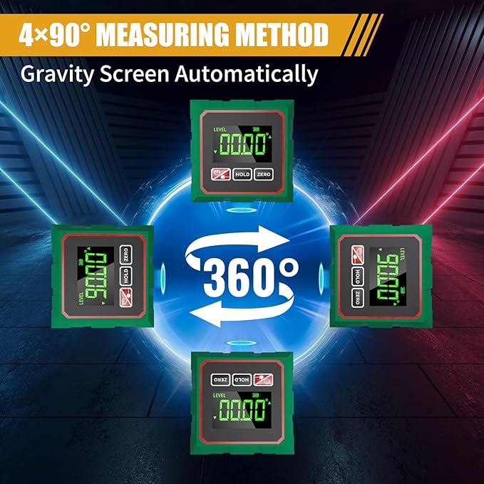 Comodico Digital Angle Finder with Laser, 4 Side Magnetic Angle Gauge Cube Inclinometer with Backlight, USB Charging Electronic Level Tool Protractor for Woodworking, Table Saw