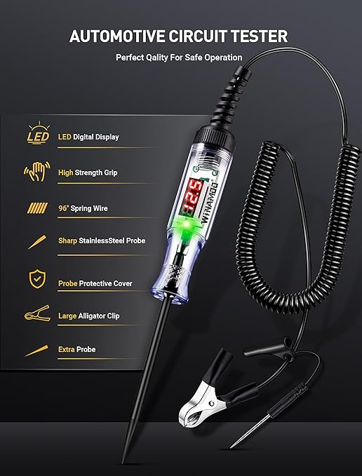 WINAMOO Automotive Test Light with 3-120V LED Digital Voltage Display, Auto Circuit Tester with Voltmeter & Dual Color Polarity Indicate, Electric Test Pen w/Stainless Probe for Car/Truck/SUV Checker
