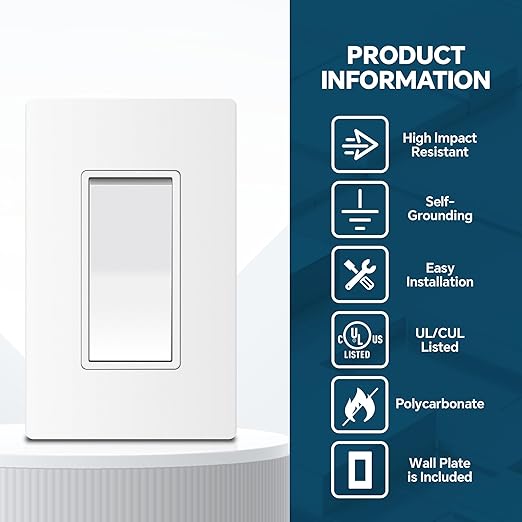 ThunderWay 3 Way Matte White Light Switch with Cover Plate, 15A 120/277 V Three Way Decorative Paddle Switches, Self-Grounding, Residential and Commercial Grade, UL Listed, 20 Pack