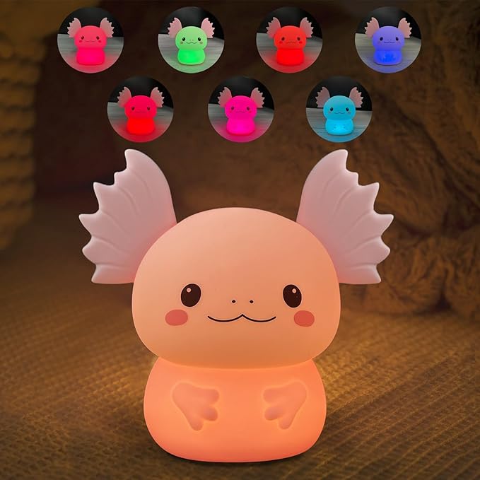 Axolotl Gifts Night Light for Kids, Cute Silicone Nursery Axolotl Lamp for Baby and Toddler, Animals NightLight for Boys and Girls,Cute Room Decor Night Light for Kids Girls Boys Festival Gifts