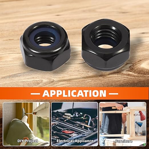 MewuDecor 3/8-16 Nylon Insert Hex Lock Nuts Locknuts, 304 Stainless Steel 18-8, Black Oxide, 50 PCS