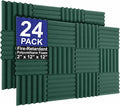 Foam Factory Inc 24 Pack Color Acoustic Foam Panel Studio Soundproofing Wedge Wall Tiles 12” X 12” X 2” (Forest Green)