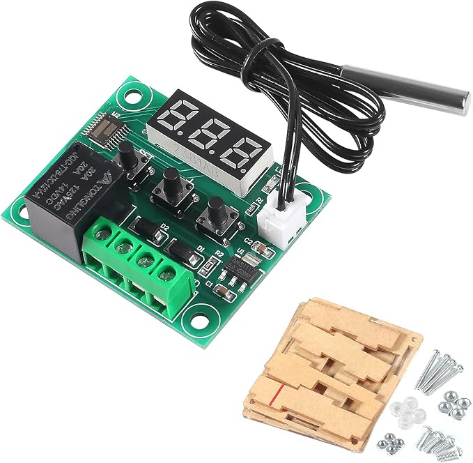 AEDIKO W1209 DC 12V Digital Temperature Controller Board Blue Digital Display Thermostat -50-110°C Electronic Temperature Temp Control Module Switch with Waterproof Case (1-Pack)