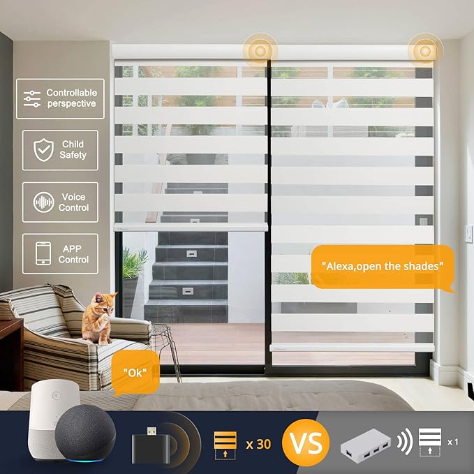 MUSCLEAREA Motorized Blinds with Remote, Cordless Automatic Zebra Shades, Smart Blind for Windows, White, 23 x 72