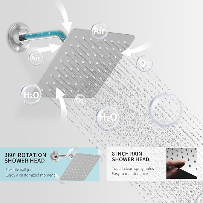 KATAIS Digital Tempreature Display Full Body Shower System Wall Mounted 8 Inch Rain Shower System with 6 PCS Body Jets, Handheld Spray, Chrome Shower Fixtures