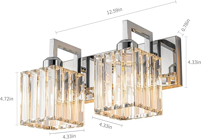 FDPBY Modern Bathroom Vanity Light 2-Lights Chrome Crystal Wall Lamp Bathroom Modern Crystal Vanity Lighting
