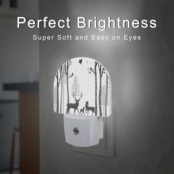 sndheke Deer in The Forest Night Light, Birch Tree with Deer Dusk to Dawn Night Light Plug in,0.5w Energy Saving Sleep Friendly NightLight for Kids Boys Girls Home Decor