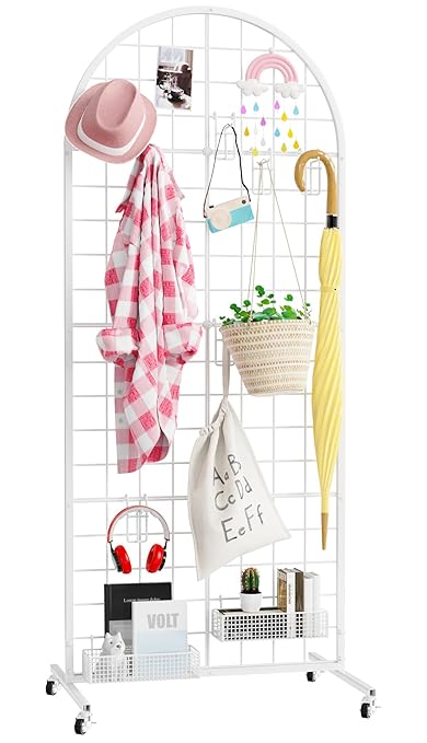 Asee'm Grid Wall Panels Display Stand 2' x 5.2' FT White Movable Wire Grid Wall Display Rack Heavy Floorstanding Detachable Girdwall Panel with T-Base for Craft Show Rack, Retail Displays 1PCS