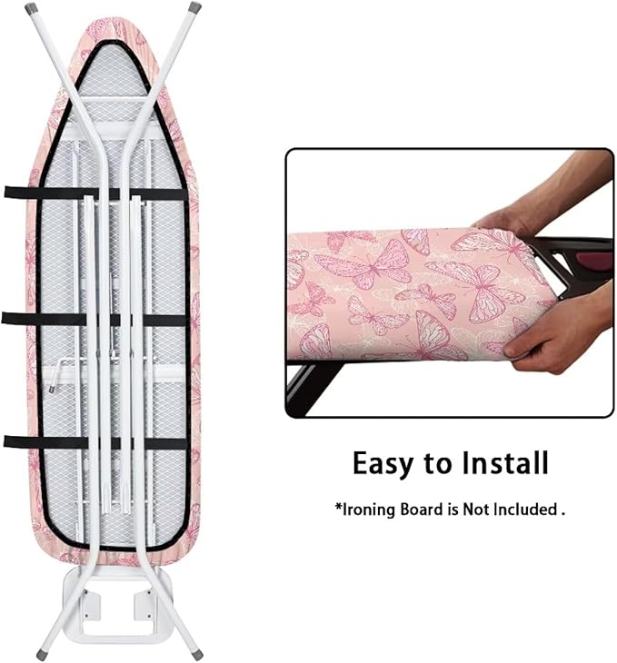 ZCFYGDX Breathable Ironing Board Cover Decor, Resist Scorching & Staining, 15x48 Wear & Soil Resistant Covers, Elastic Edges,3 Fasteners,Anti-Scorch Polyester Butterfly Pattern Pink Print