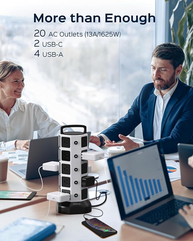 Power Strip Tower Surge Protector, 20 Outlets 6 USB (2 USB C) Charging Station, Extension Cord with Multiple Outlets, 1050J 1625W/13A Outlet Extender 6.5ft Extension Cord for Home Office