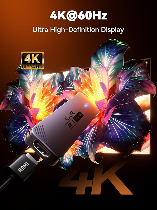 QUUGE USB C Hub 10Gbps, 6-in-1 Aluminum Multiport Adapter for Laptops, 4K@60Hz USB C to HDMI Adapter with 100W PD, 2 USB-A & C 3.2 Data Ports, 30cm Nylon Cable for MacBook Air/Pro, iPad, Thinkpad, XPS
