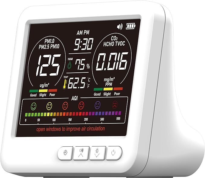 Professional Indoor Air Quality Monitor with 7X AQI,16 in 1 Portable Real-Time Detector for PM2.5 | PM10 | CO2 | TVOC | HCHO | Temp | Hum for Home Cars Plants Pets