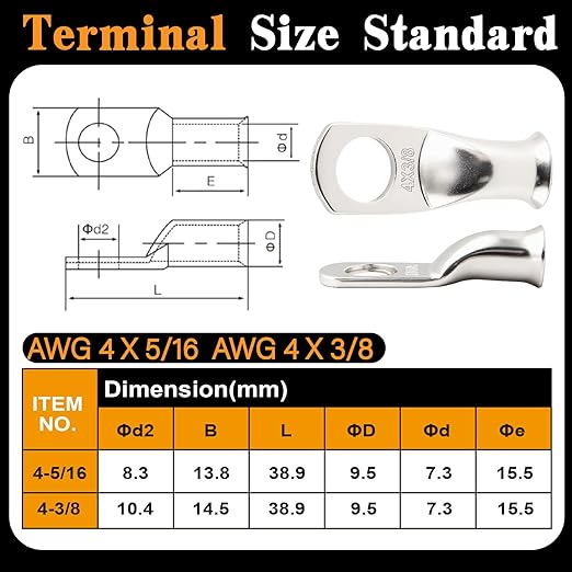 20PCS 4 AWG 5/16 3/8 inch Battery Cable Lugs,4 gauge Tinned Copper Crimp Connector Ring Terminal Wire Ends with 20pcs 3:1 Adhesive Heat Shrink Tubing in Dual-neck bottle