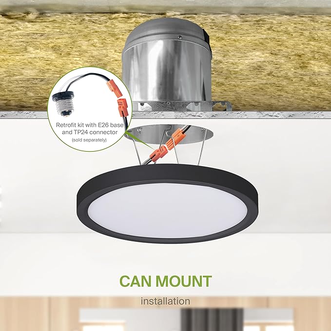 ASD LED 7" Round Flush Mount Ceiling Light Fixture, Low Profile Surface Lighting | 5CCT, Dimmable, Ultra-Thin, ETL Listed | 15W 1260LM 2700-6000K 120V | Kitchen, Bedroom, Hallway Lamp | Black, 12 Pack