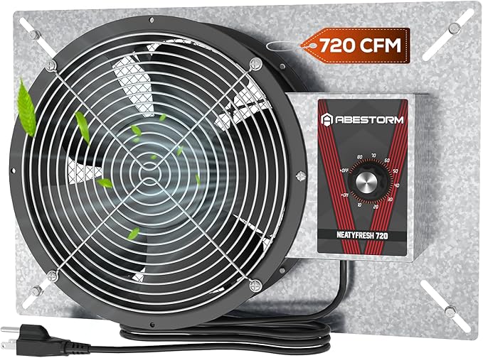 Abestorm 720CFM High Air Flow Crawlspace Ventilation Fan, IP55 Rated 10" Vent Fan with Humidistat Freeze Protection Thermostat for Crawl Space, Basement, Garage, Attic with Isolation Mesh