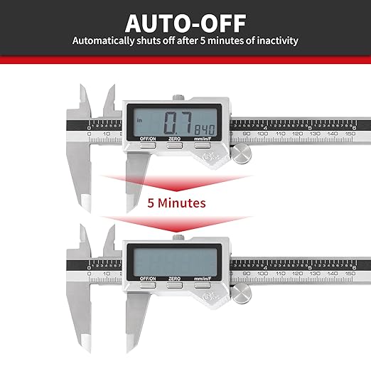 6" / 150 mm Stainless Steel Digital Caliper (IP54) & Stainless Steel Rule Set, Inch/Millimeter/Fraction Conversion, Splash-Proof Protection with Large LCD Display – Precision Measuring Tools