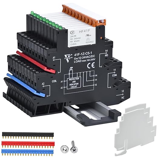 10Pcs Miniature Relay 24V DC, 24V AC 6Amp SPDT with LED Indicator with Socket 41F-1Z-C5K with Din Rail Silm Signal Relay for PLC